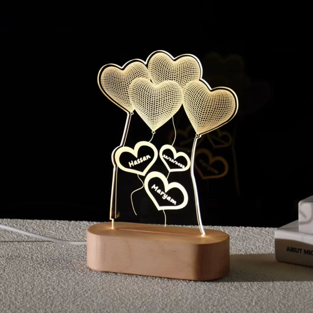 Custom Heart Shaped Balloon Night Light with Engraved Name or Message 3D Illusion Infinity Love Light for Couples Bedroom Deco