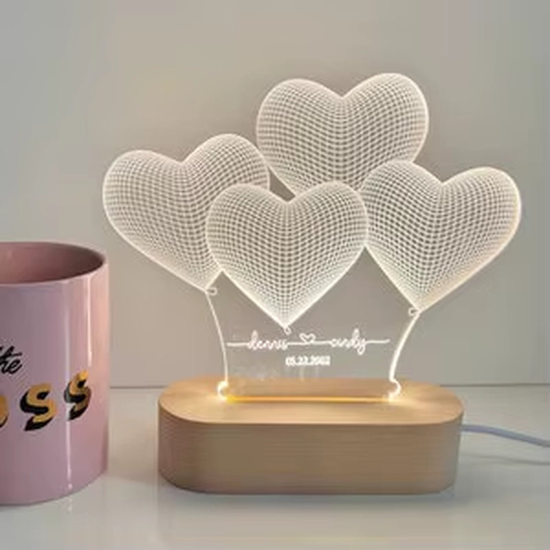 Custom Heart Shaped Balloon Night Light with Engraved Name or Message 3D Illusion Infinity Love Light for Couples Bedroom Deco