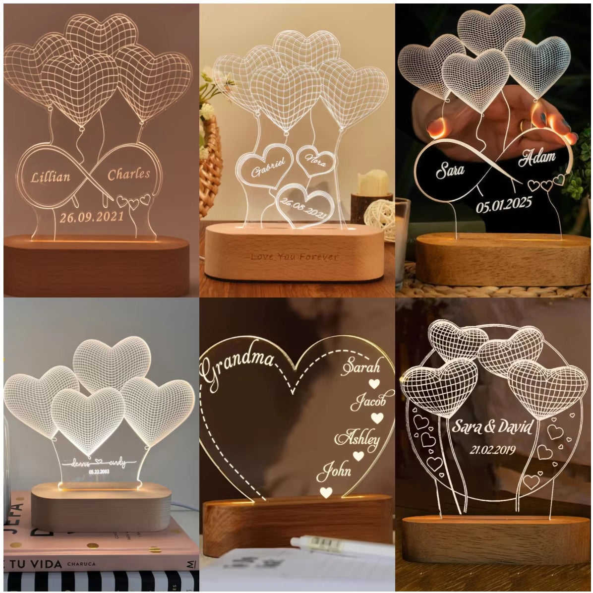 Custom Heart Shaped Balloon Night Light with Engraved Name or Message 3D Illusion Infinity Love Light for Couples Bedroom Deco